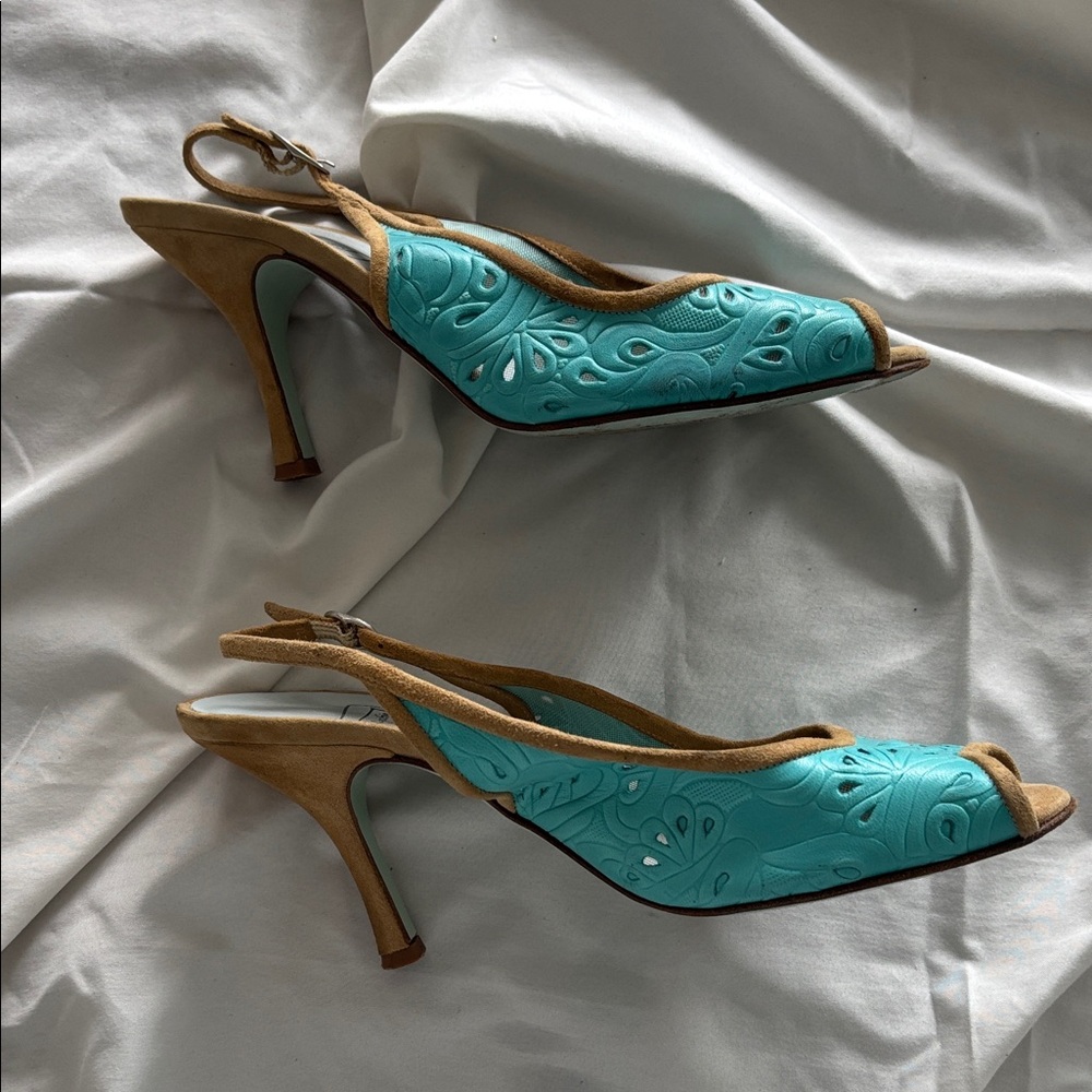 Sophia Webster Turquoise and Tan Heels - Picture 6 of 9